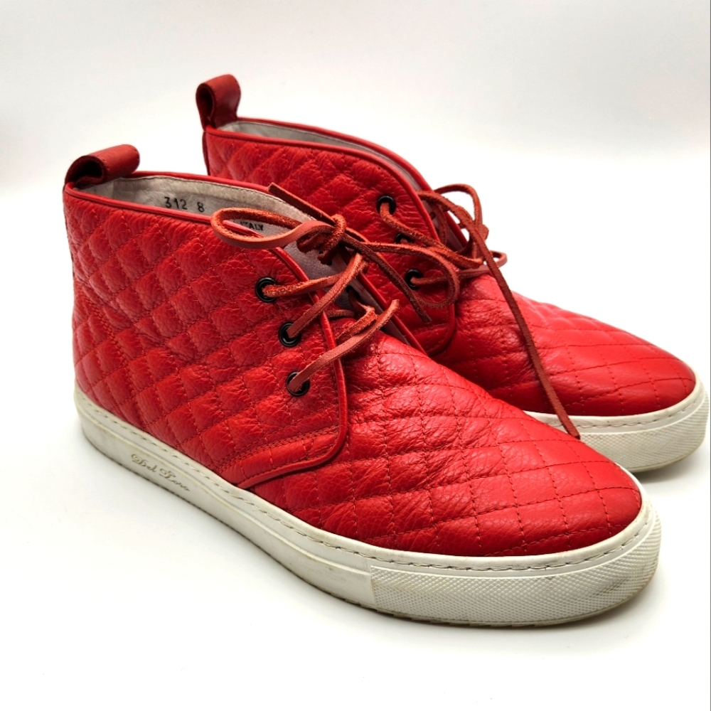 Del Toro Mens Red Leather Quilted Hi-top size 8